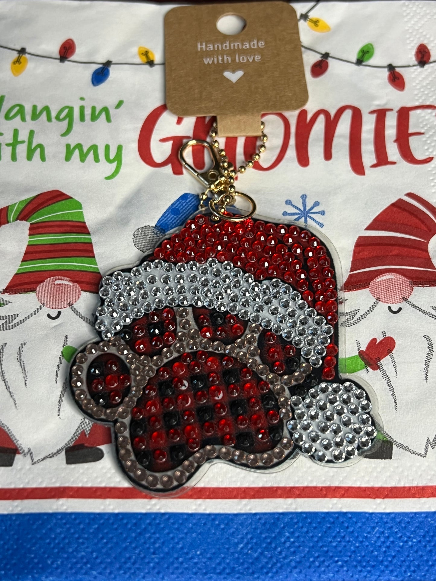 Red Santa Paw Print Keychain/Ornament