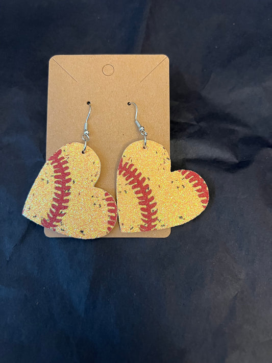 Glitter Softball Hearts